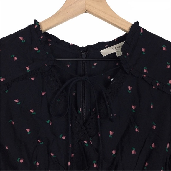 LOFT Midi Dress Prairie Peasant Boho Ruffle Floral Rosebud Garden Party XS NWT - Picture 5 of 12
